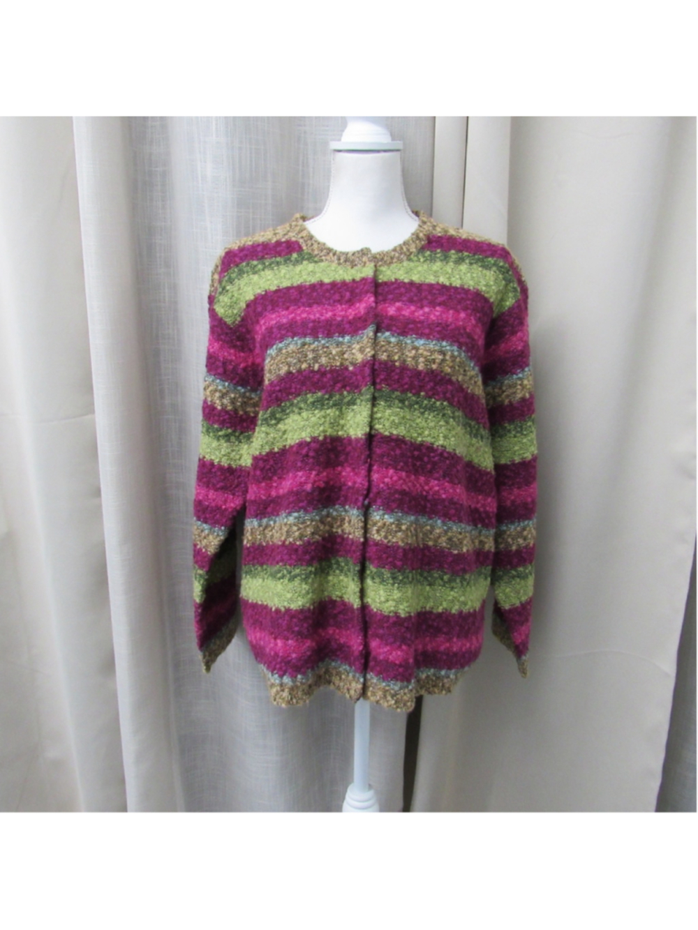 Talbots Women Petites Multicolor Boucle Striped Knit Cardigan Sweater Jacket 3X